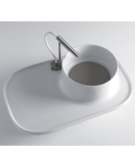 Lavabo Up 700 Bleu Provence en céramique blanche, design ovale, robinetterie intégrée, par Bleu Provence.