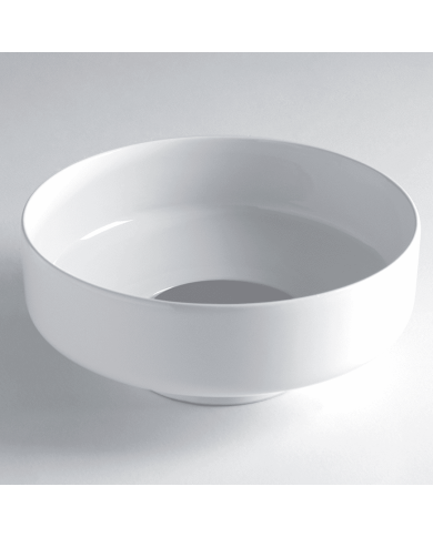 Lavabo rond blanc en céramique SAV400 Bleu Provence, design minimaliste et épuré.