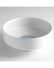 Lavabo rond blanc Bleu Provence Sav400 en céramique, intérieur bleu clair, design élégant.