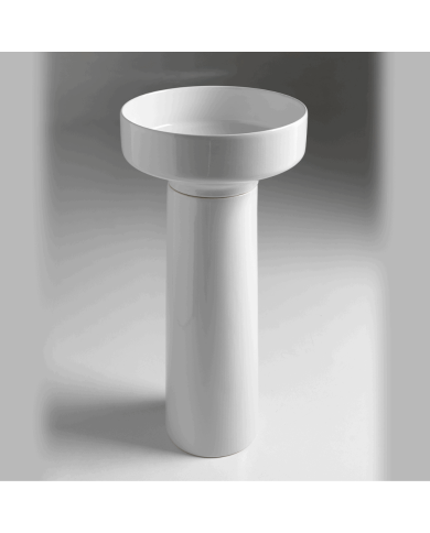 Lavabo SAV400 Bleu Provence en céramique blanche avec colonne, design élégant et intemporel.