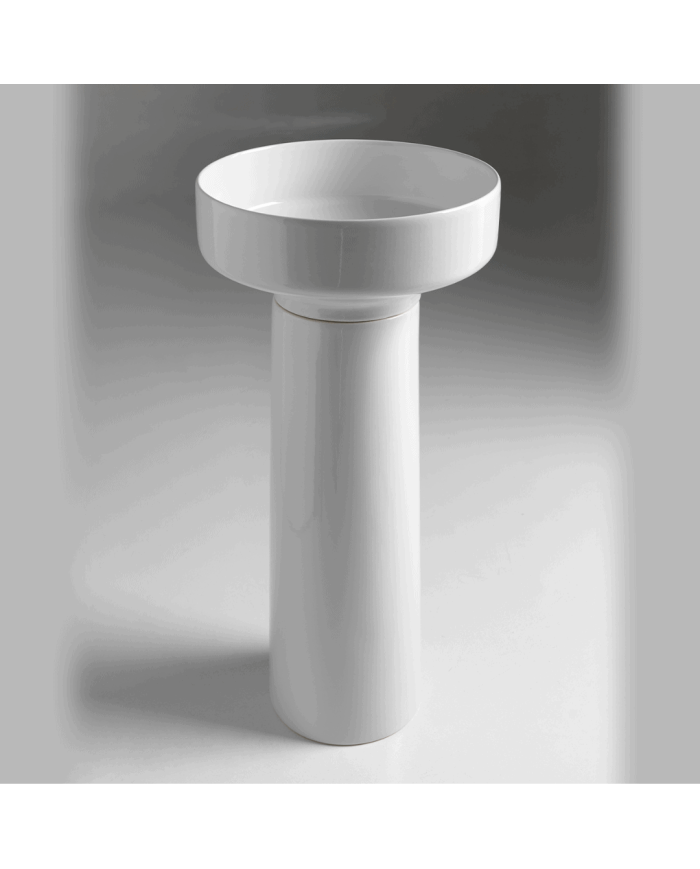 Lavabo SAV400 Bleu Provence en céramique blanche avec colonne, design élégant et intemporel.