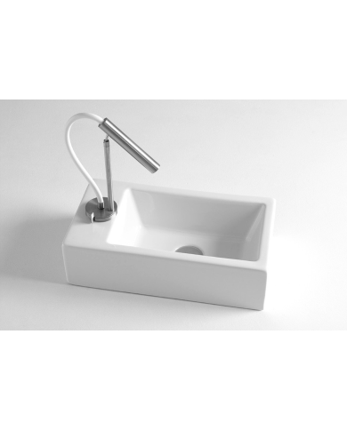 Lavabo rectangulaire blanc Bleu Provence Mini 240 avec robinet design chromé, élégant et moderne.