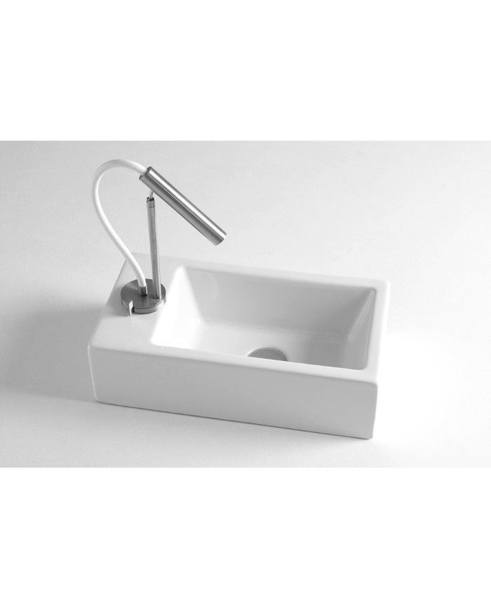 Lavabo rectangulaire blanc Bleu Provence Mini 240 avec robinet design chromé, élégant et moderne.