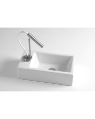 Lavabo rectangulaire blanc Bleu Provence Mini 240 avec robinet design chromé, élégant et moderne.