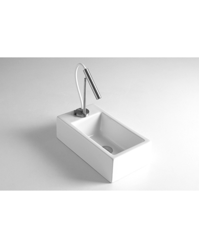 Lavabo rectangulaire blanc avec robinet chromé Bleu Provence, Lavabo Mini 240 Bleu Provence.