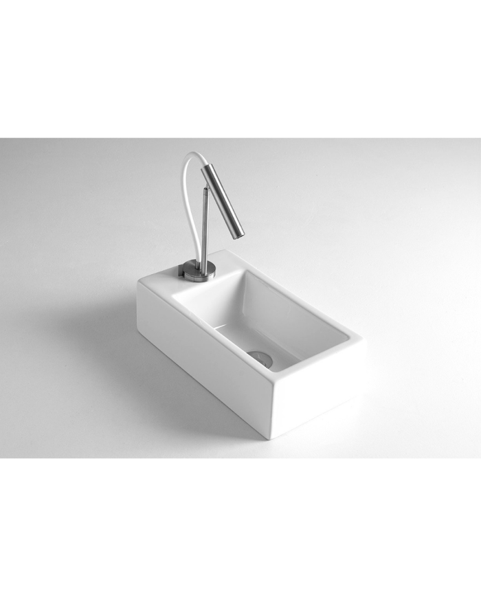 Lavabo rectangulaire blanc avec robinet chromé Bleu Provence, Lavabo Mini 240 Bleu Provence.