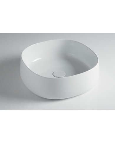Lavabo rond Jump 42 Bleu Provence en céramique blanche avec bonde centrale, design minimaliste et élégant.