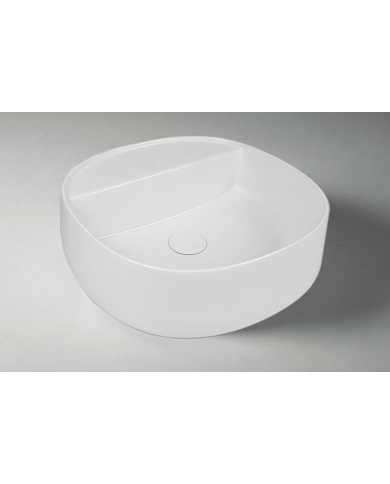 Lavabo rond blanc Jump Back 42 Bleu Provence en céramique lisse, design minimaliste et intemporel.
