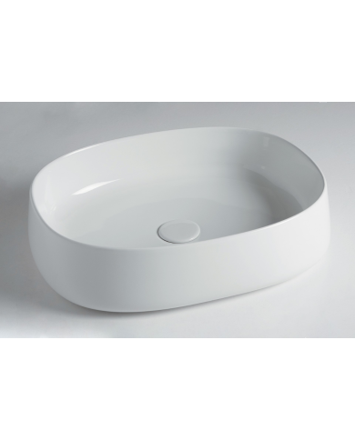 Lavabo ovale blanc Jump 50 de Bleu Provence en céramique avec bonde intégrée.