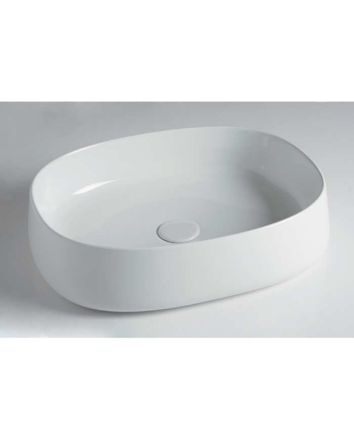 Lavabo ovale blanc Jump 50 de Bleu Provence en céramique avec bonde intégrée.