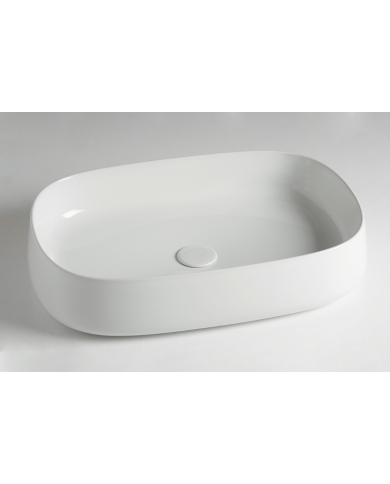 Lavabo Jump 60 Bleu Provence en céramique blanche, forme ovale, design minimaliste, marque Bleu Provence.