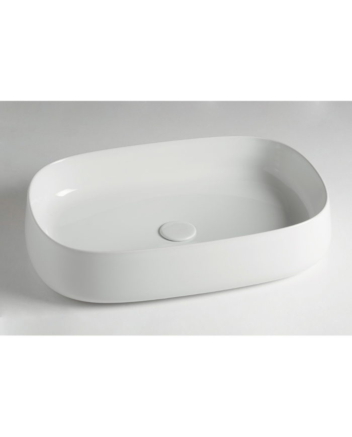 Lavabo Jump 60 Bleu Provence en céramique blanche, forme ovale, design minimaliste, marque Bleu Provence.