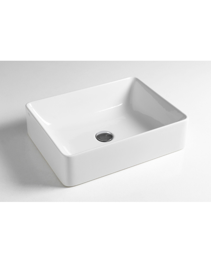 Lavabo rectangulaire blanc céramique Bleu Provence, design épuré, Lavabo Slide 500 & 600.