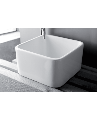 Lavabo Bowl 2 Bleu Provence en céramique blanche, design carré et épuré, par Bleu Provence