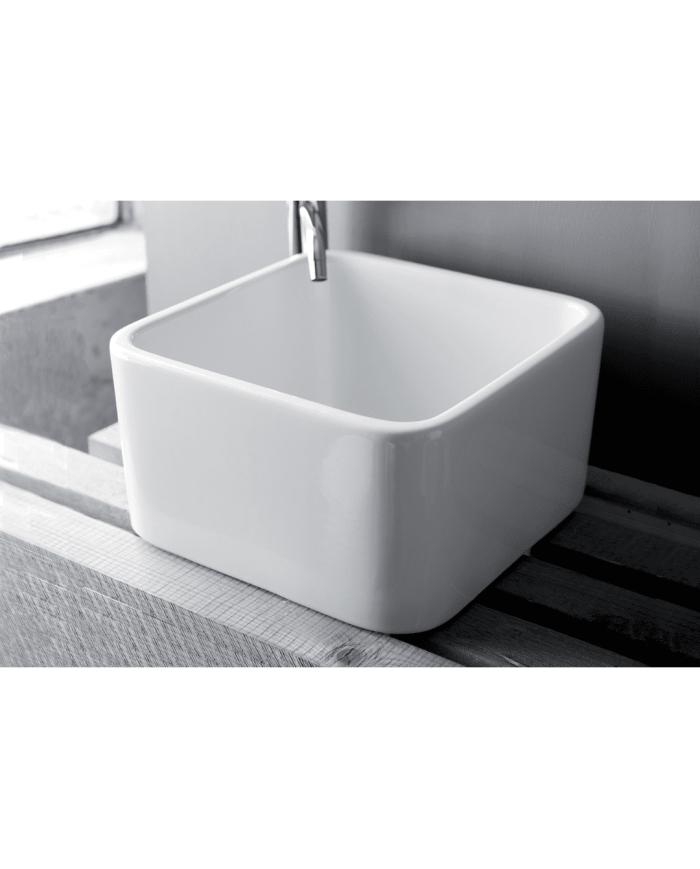 Lavabo Bowl 2 Bleu Provence en céramique blanche, design carré et épuré, par Bleu Provence