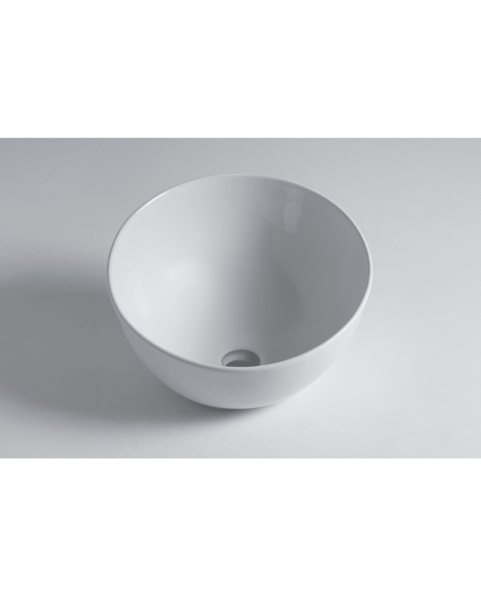 Lavabo Bowl 4 Bleu Provence en céramique blanche, forme ronde et élégante, intemporel.