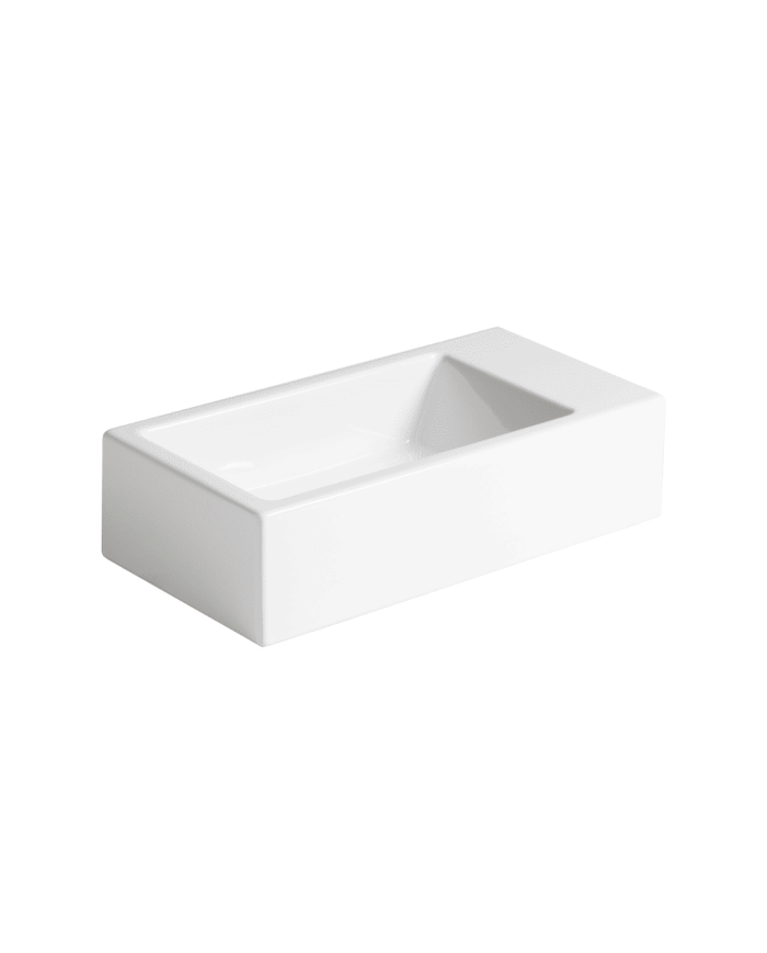 Lavabo Mini 50 Bleu Provence en céramique blanche, design rectangulaire épuré, marque Bleu Provence.