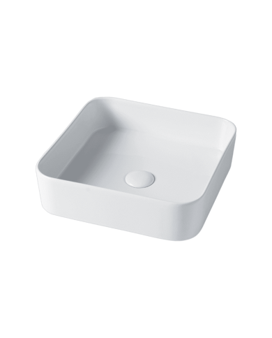 Lavabo carré blanc Modul 40 Quatro Bleu Provence en céramique, design épuré et élégant.