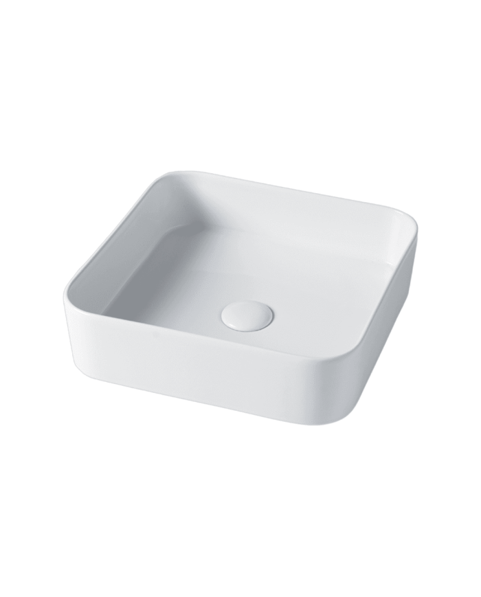 Lavabo carré blanc Modul 40 Quatro Bleu Provence en céramique, design épuré et élégant.