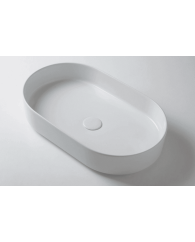 Lavabo Modul 60 Bleu Provence en céramique blanche, design ovale minimaliste, marque Bleu Provence.