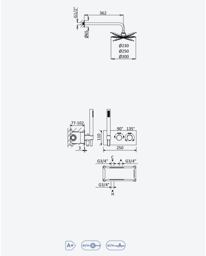 Kit de douche thermostatique 2 Elo - Bruma