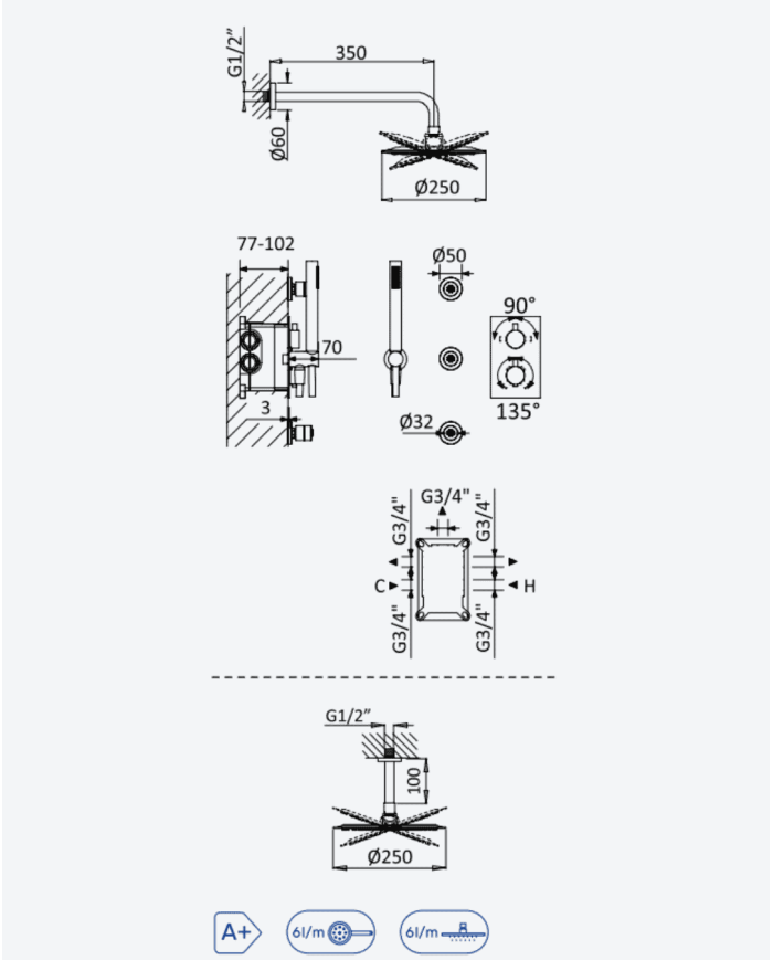 Kit de douche thermostatique 3 Elo - Bruma
