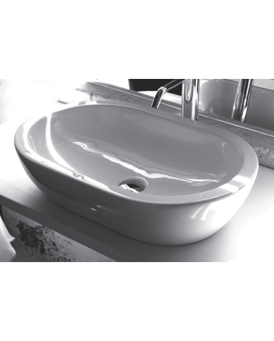 Lavabo ovale en céramique blanche Bleu Provence, design élégant et intemporel, Lavabo P33.