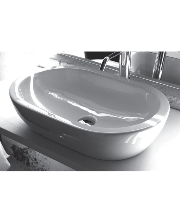 Lavabo ovale en céramique blanche Bleu Provence, design élégant et intemporel, Lavabo P33.
