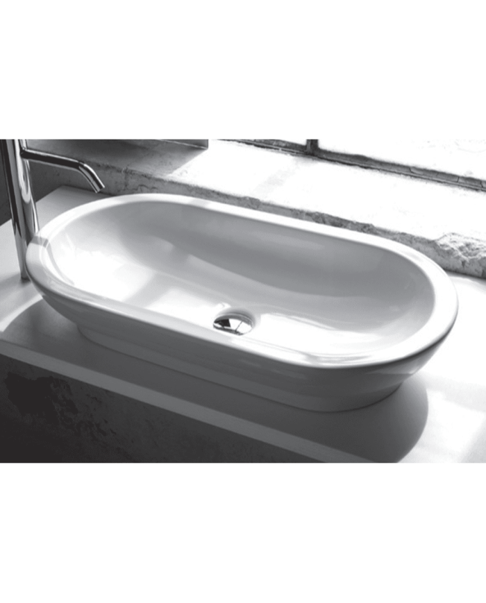 Lavabo ovale blanc céramique P37 Bleu Provence, design élégant et intemporel.
