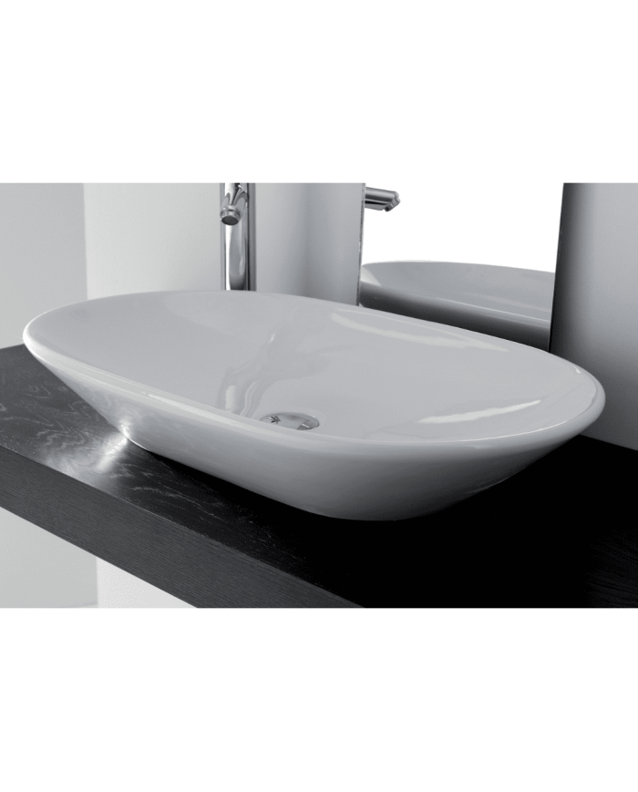 Lavabo ovale en céramique blanche Bleu Provence, design minimaliste, pose sur plan de travail
