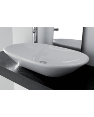 Lavabo ovale en céramique blanche Bleu Provence, design minimaliste, pose sur plan de travail