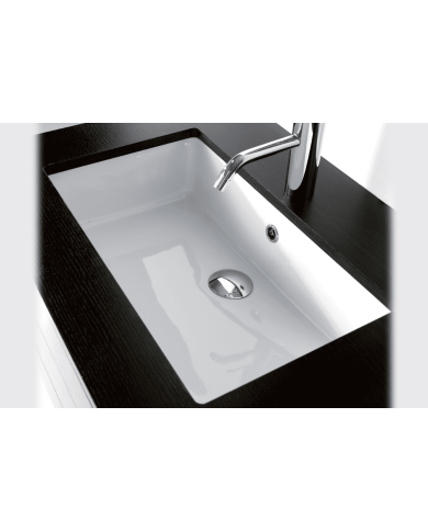 Lavabo sous plan rectangulaire P34.5 Bleu Provence en céramique blanche, design minimaliste et élégant.