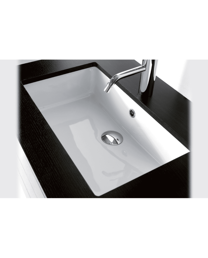Lavabo sous plan rectangulaire P34.5 Bleu Provence en céramique blanche, design minimaliste et élégant.