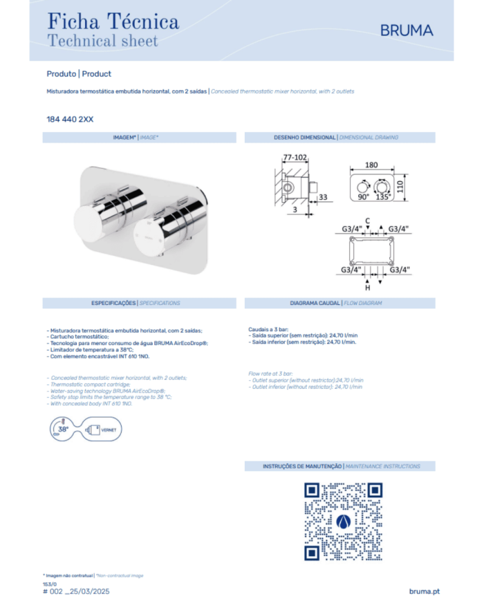 Mitigeur thermostatique horizontal Venus - Bruma