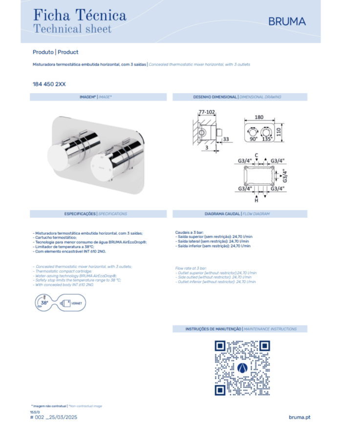 Mitigeur thermostatique horizontal Venus - Bruma