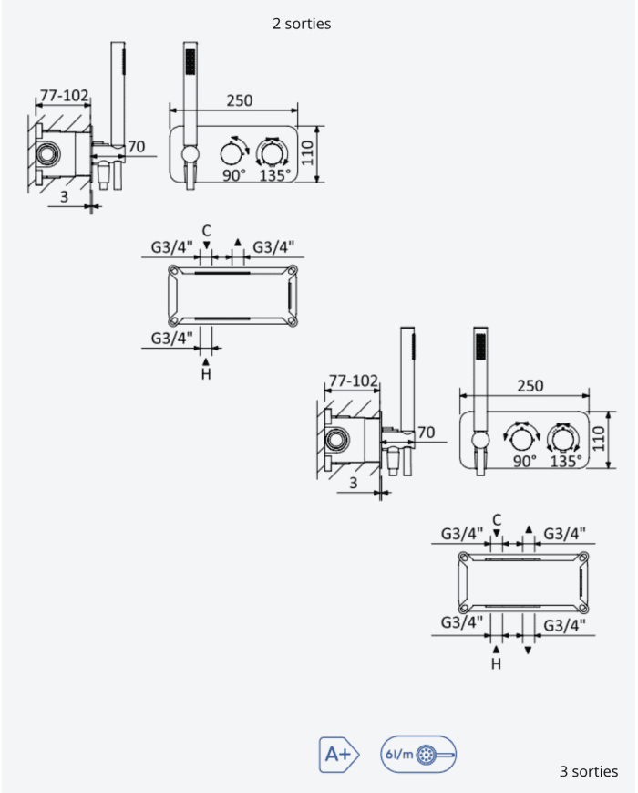 Mitigeur thermostatique encastré 5 Venus - Bruma