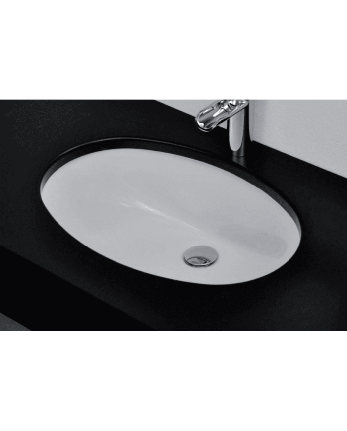 Lavabo sous plan arrondi en céramique blanche Bleu Provence, design intemporel et élégant.