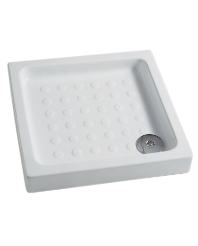 Receveur de douche carré blanc antidérapant Bleu Provence, finition élégante et bonde chromée.