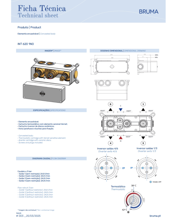 Mitigeur thermostatique encastré 2 Celsius - Bruma
