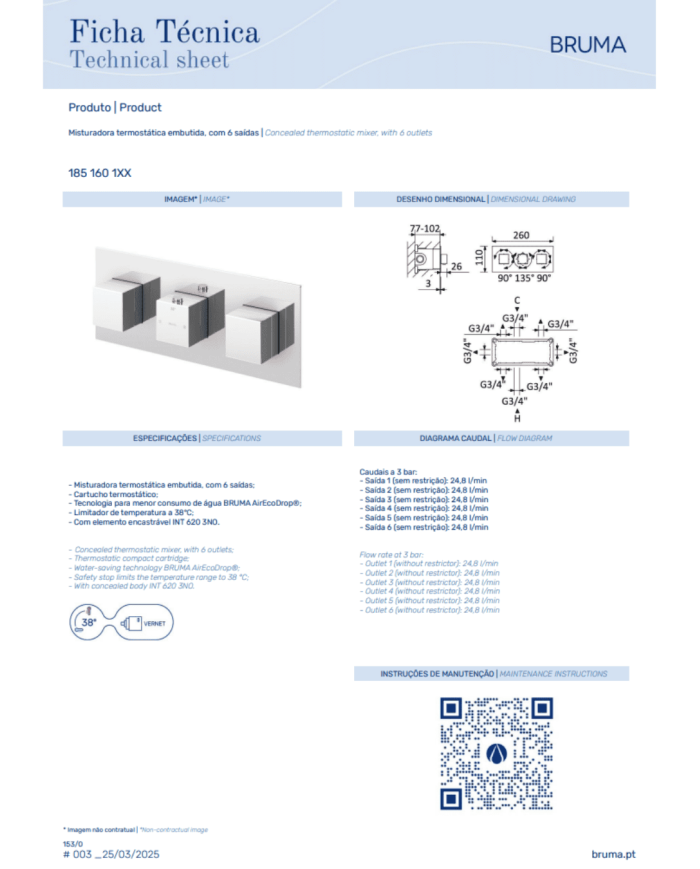 Mitigeur thermostatique encastré 2 Celsius - Bruma