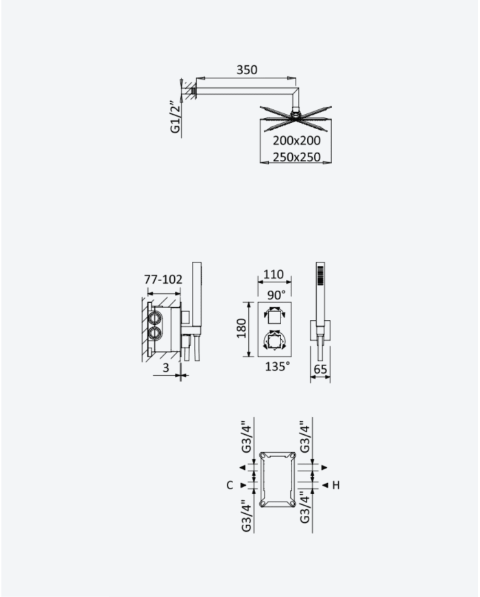 Kit de douche thermostatique 2 Celsius - Bruma