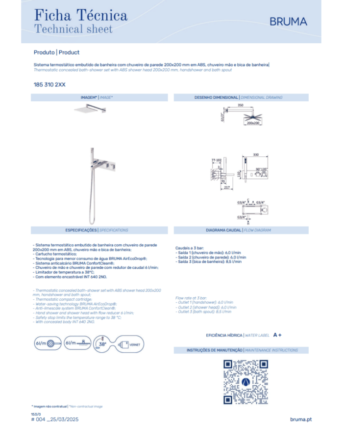 Kit de bain-douche thermostatique 3 Celsius - Bruma