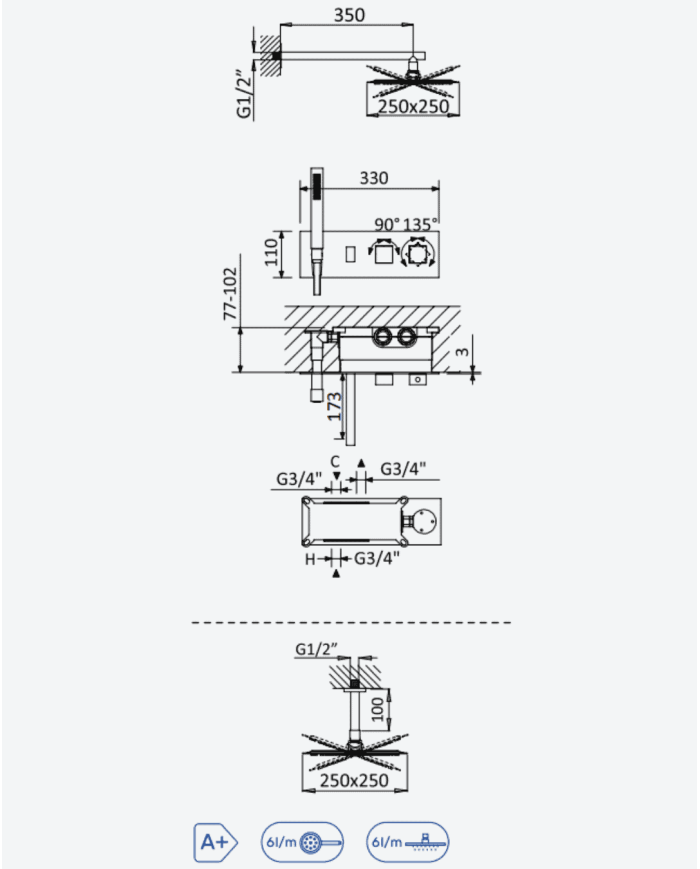 Kit de bain-douche thermostatique 4 Celsius - Bruma