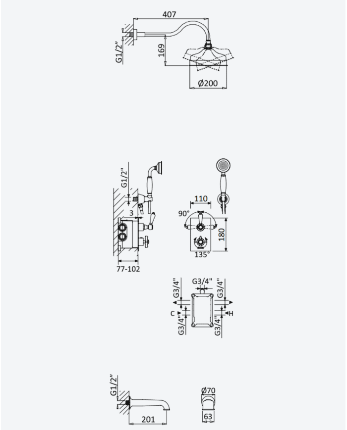 Kit de bain-douche thermostatique Elite - Bruma