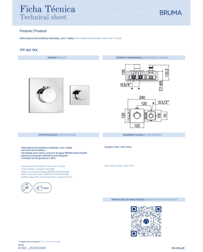 Mitigeur thermostatique 1 sortie Flow - Bruma