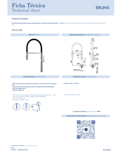 Mitigeur de cuisine monocommande Inox - Bruma