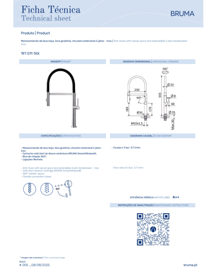 Mitigeur de cuisine monocommande Inox - Bruma