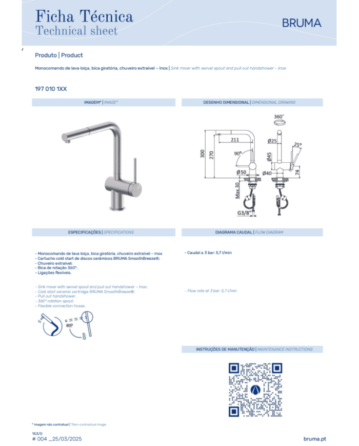 Mitigeur de cuisine monocommande 2 Inox - Bruma
