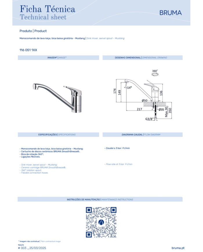 Mitigeur de cuisine monocommande Mustang 2 - Bruma
