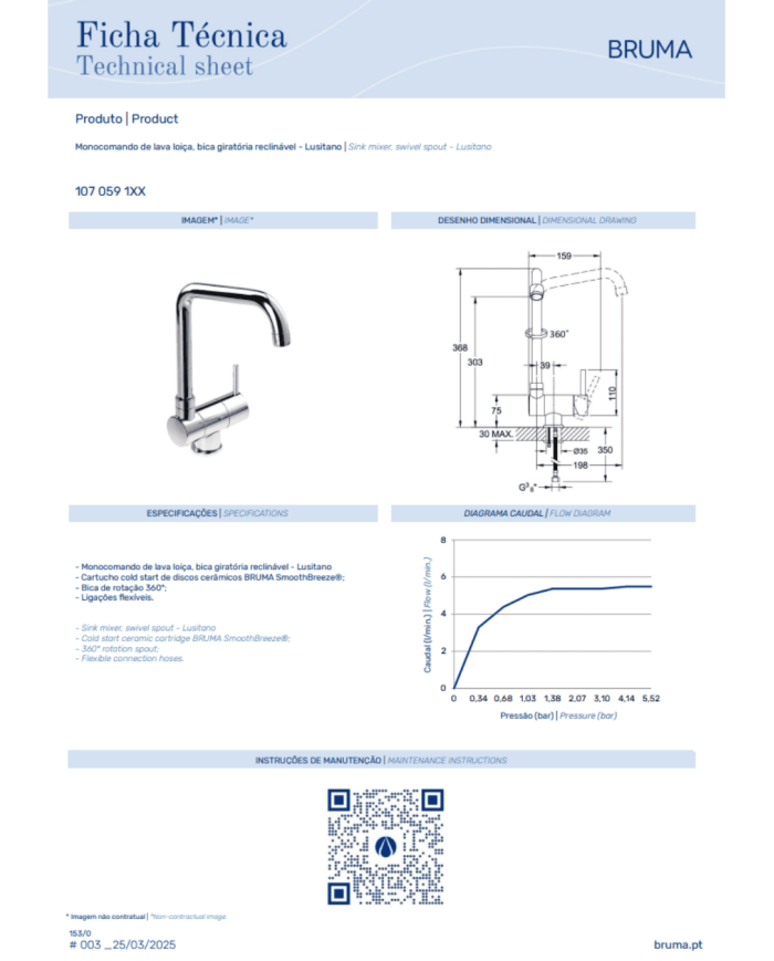 Mitigeur de cuisine orientable Lusitano - Bruma